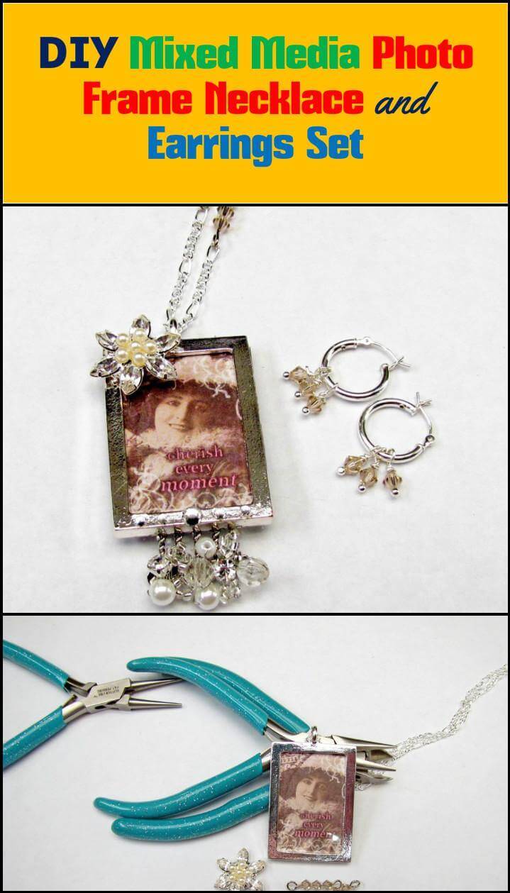 mixed media photo frame necklace and earrings